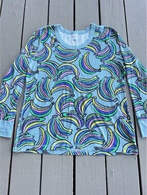 Hanna Andersson Top 100% Organic Cotton Long Sleeves All Over Banana Print XXL.